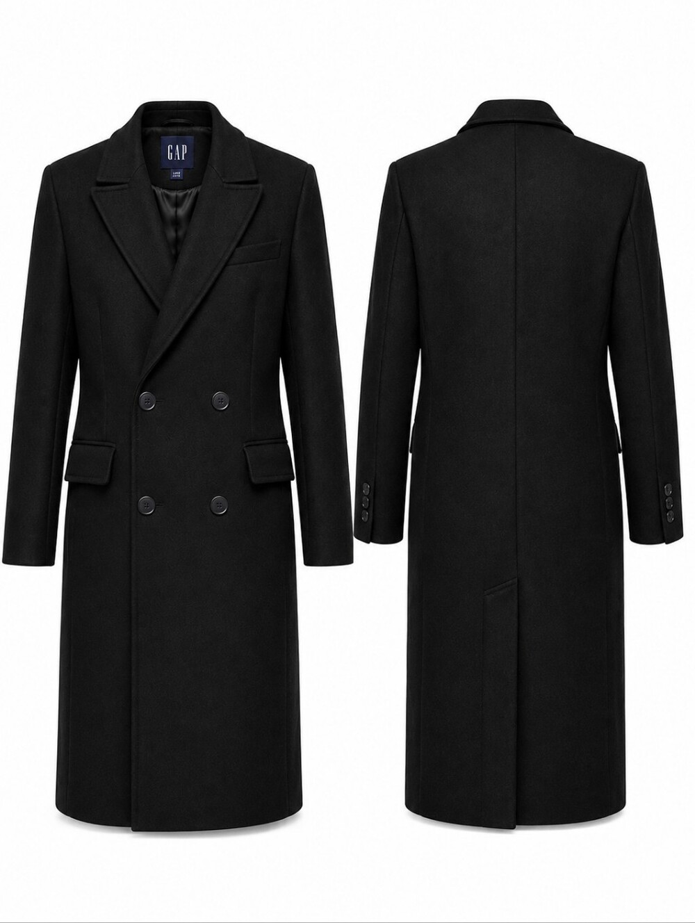 GAP Timeless Tailored Wool Blend Coat | Black Double Breasted |LgPetite|Like New - Picture 4 of 9
